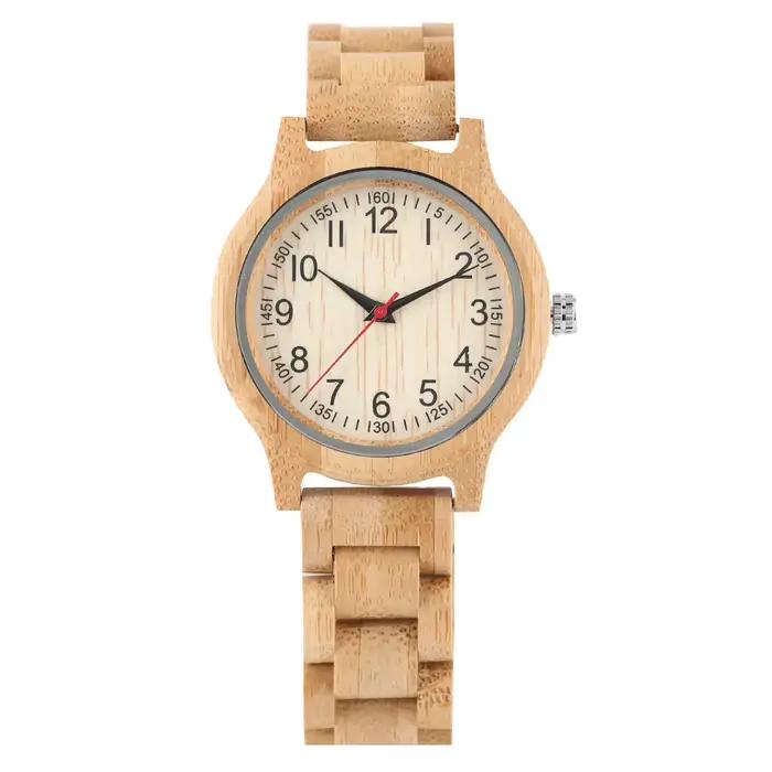 Horloge en bois de bambou naturel montres simples femmes montre en bois pur haut de gamme de luxe Qu