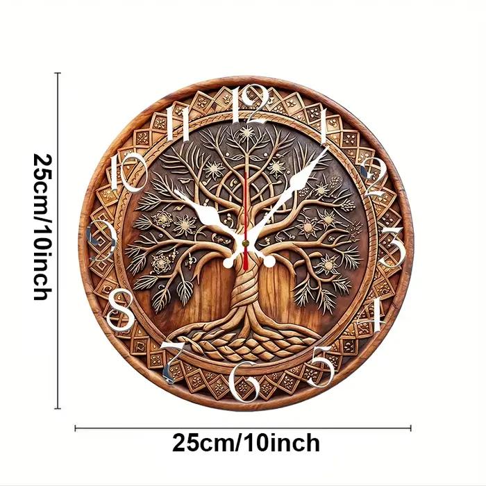 Horloge murale suspendue ronde et silencieuse en bois, arbre de vie, adaptée au salon, au bureau, un