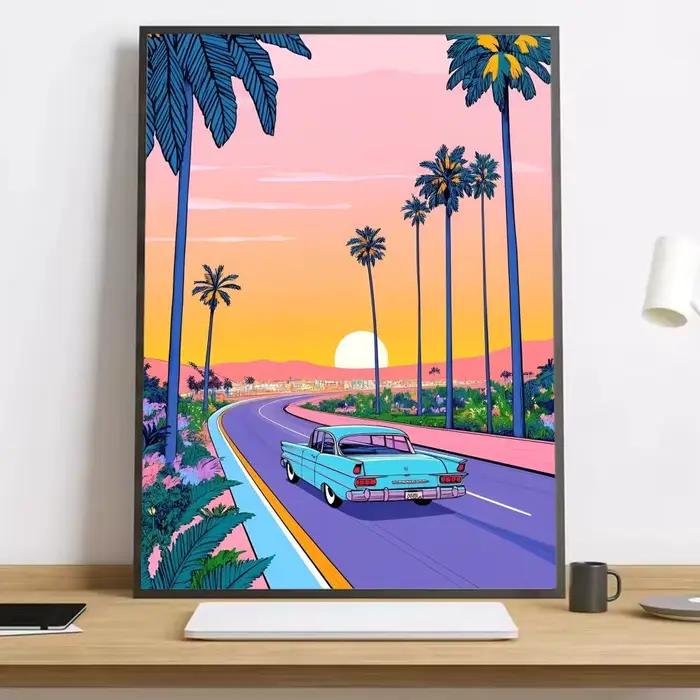 Hiroshi Nagai Vaporwave japon plage peinture calligraphie HD toile affiche salon chambre bar décorat