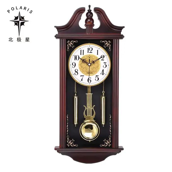 Horloge murale chinoise chic LH pour salon, imitation bois massif, horloge à quartz vintage silencie