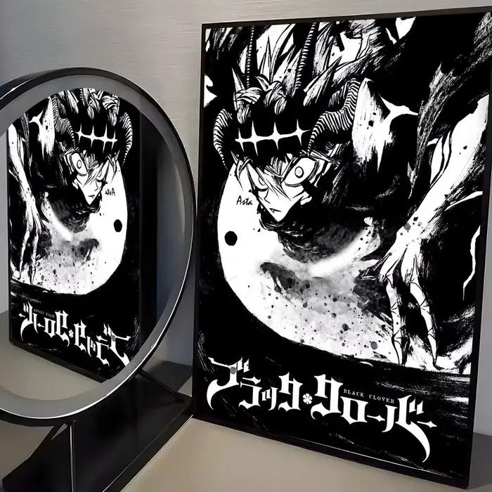 B-B-Black Anime Clover Poster Aesthetic HD PVC Wall Art - Imperméable et réutilisable pour la maison
