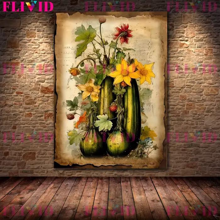 Affiche d'art mural vintage botanique, peinture sur toile, verger, ferme, fleur, voté, décoration d'