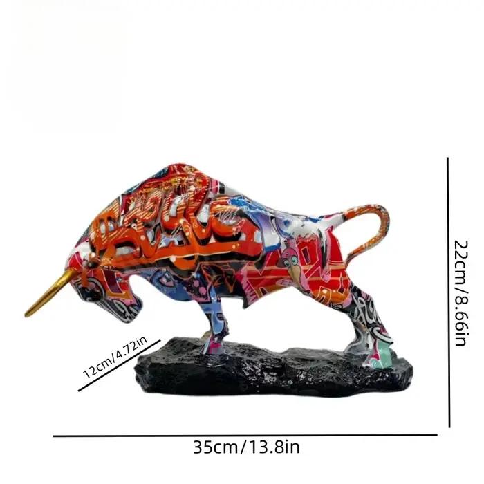 Statue de taureau en bronze élégante - Art en résine coloré inspiré de Wall Street, polyvalent pour 