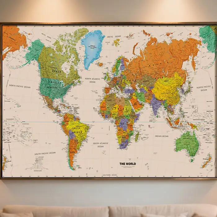 Affiche de carte du monde 150x100cm, Non tissée, sans odeur, vue aérienne, tableau d'art mural sans 