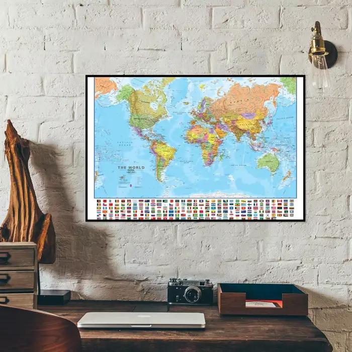Carte du monde en anglais 90x60cm, carte éducative, affiches et imprimés de peinture sur toile, déco
