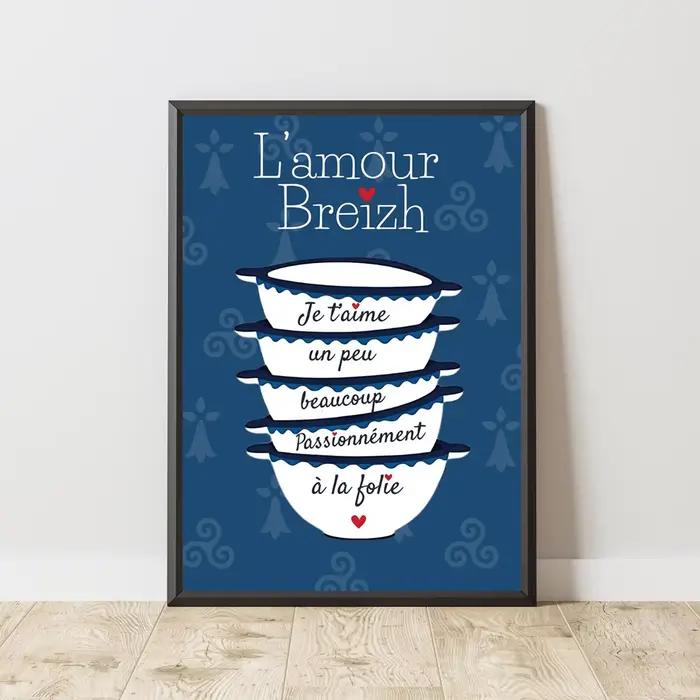 Impression sur toile « Love Breizh » Bretagne, affiche moderne, esthétique bohème rustique française
