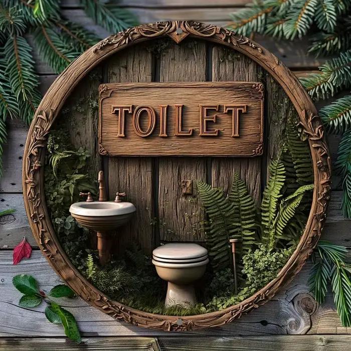 Panneau rond en bois 2D 8 pouces, décoration de toilettes, salle de bains, Restaurant, café, centre 