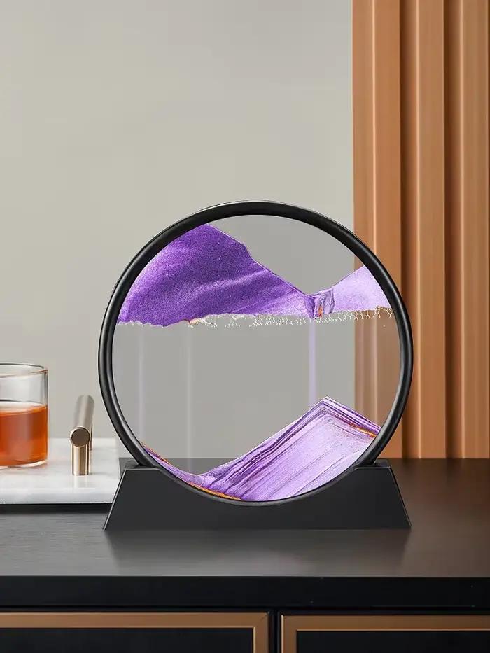 Tableau d'art de sable en mouvement 3D, verre rond, paysage de sable de mer profonde, sablier, artis