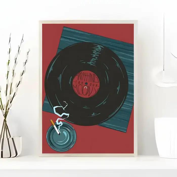 Affiche de disques vinyles rétro du milieu du siècle, avec imprimés, décoration de maison, chambre à