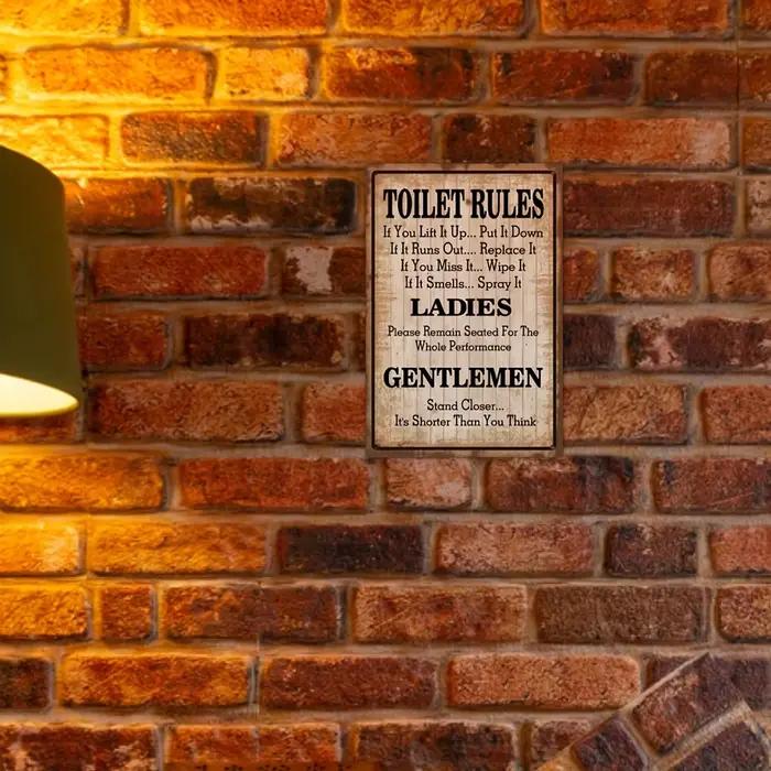 Putuo Decor-Plaque décorative vintage en métal, règles des toilettes, affiche murale en fer, peintur