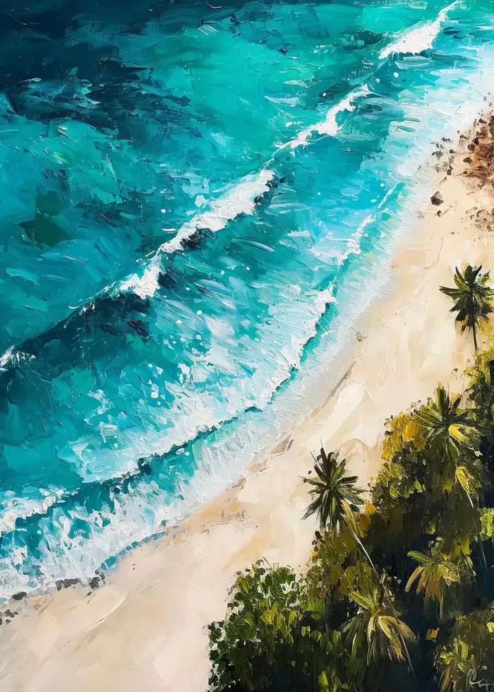 Affiche sur toile de vague d'océan, peinture de bateau, palmier de surf, vue de plage, impression d'