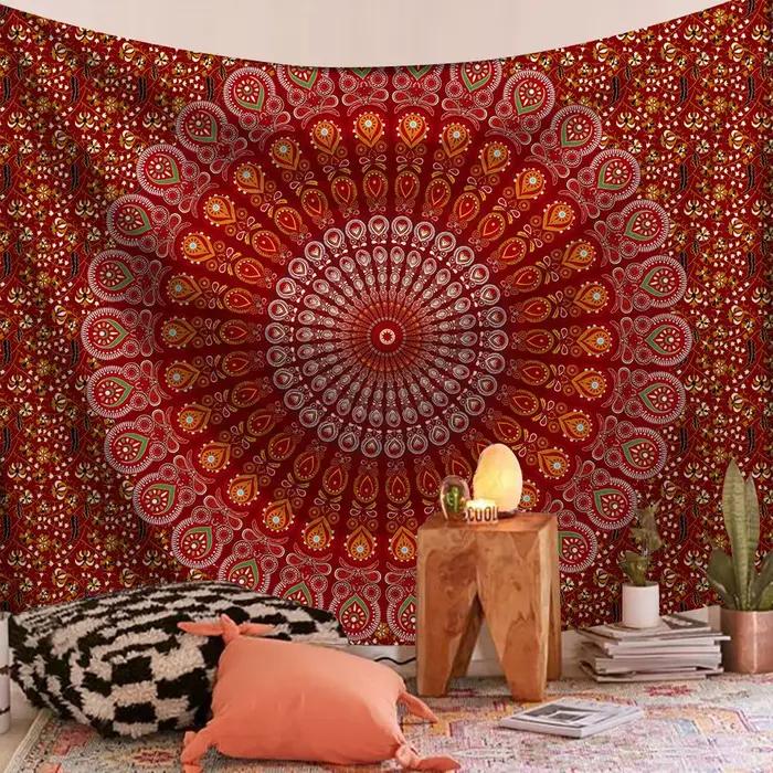Tapisserie murale suspendue Mandala indien, style Boho, en tissu, psychédélique, Hippie, bohémien, d