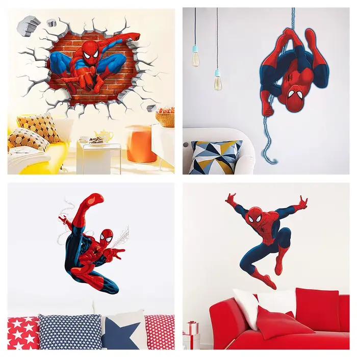 Dessin animé Spiderman Stickers muraux pour chambre d'enfants décoration de la maison 3d Super héros