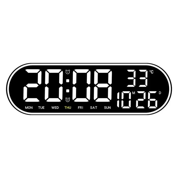Grande horloge murale numérique de 15 pouces, horloge électronique LED avec cadre coloré, affichage 
