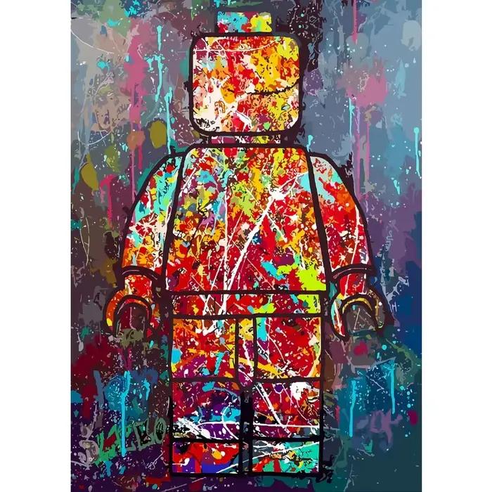 Affiche Graffiti Hipster Moderne Colorée avec Figurines Lego, Peinture sur Toile Abstraite d'Ingénie