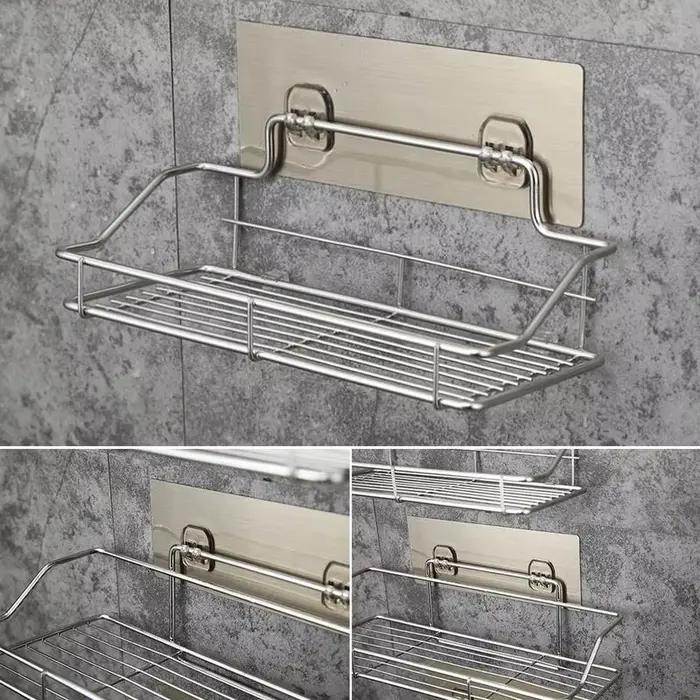 Étagère de rangement murale suspendue en acier inoxydable, sans poinçon, pour cuisine, salle de bain