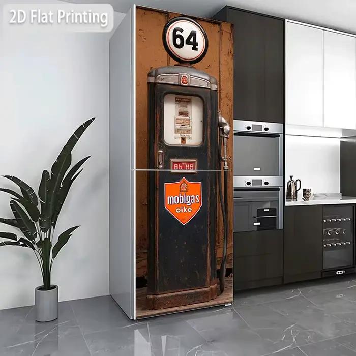 Autocollant pour réfrigérateur [60×180 cm] – Décoration murale rétro sur le thème de la station-serv