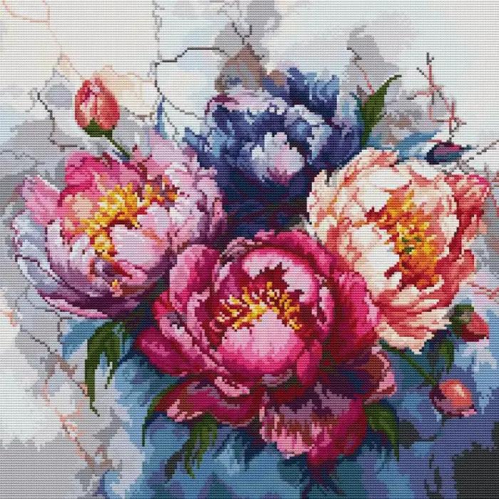 Peinture à l'huile motifs de fleurs de pivoine, Kit de broderie au point de croix 14 16 11CT, toile 