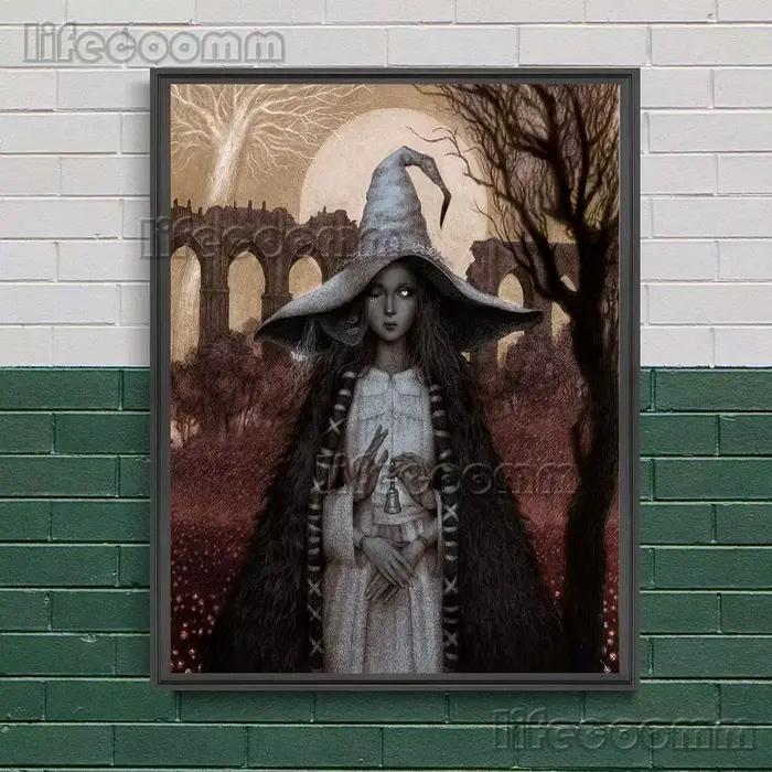 Soul Witch With Four Hands Vintage Wall Art, Peinture sur toile, Affiche d'art sombre surréaliste, D