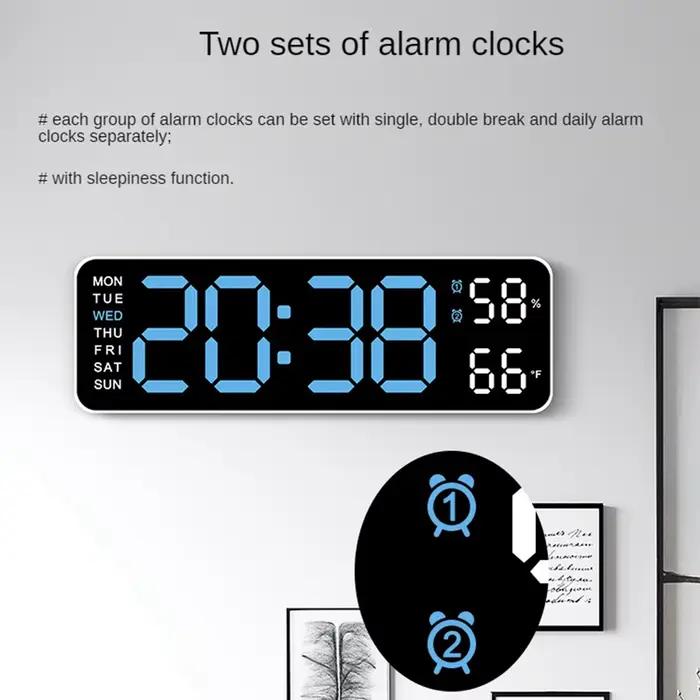 Grande horloge murale numérique température et humidité affichage de la semaine luminosité réglable 