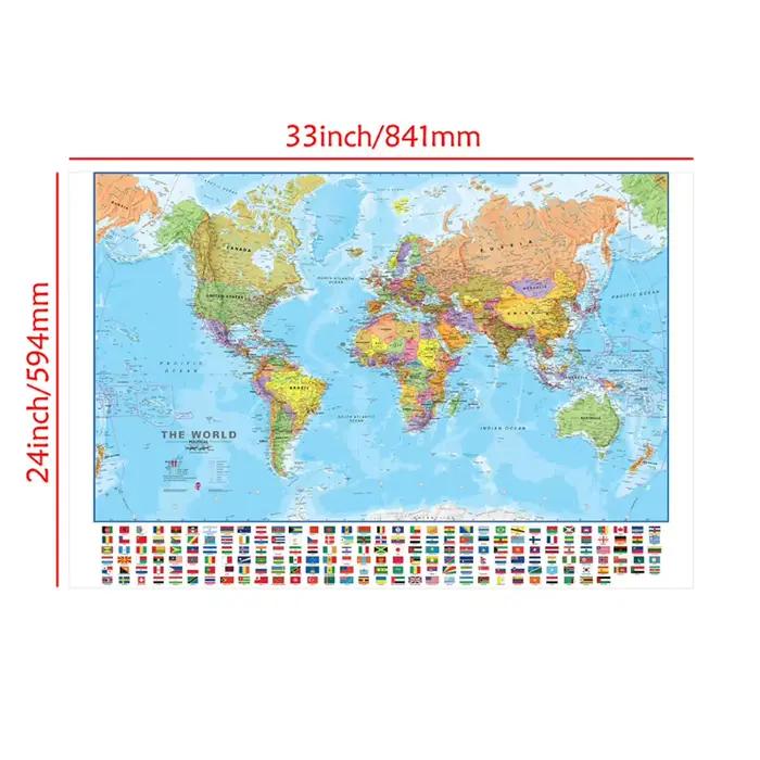 Affiche de carte du monde, toile d'art mural moderne, peinture, image pour l'éducation, fournitures 