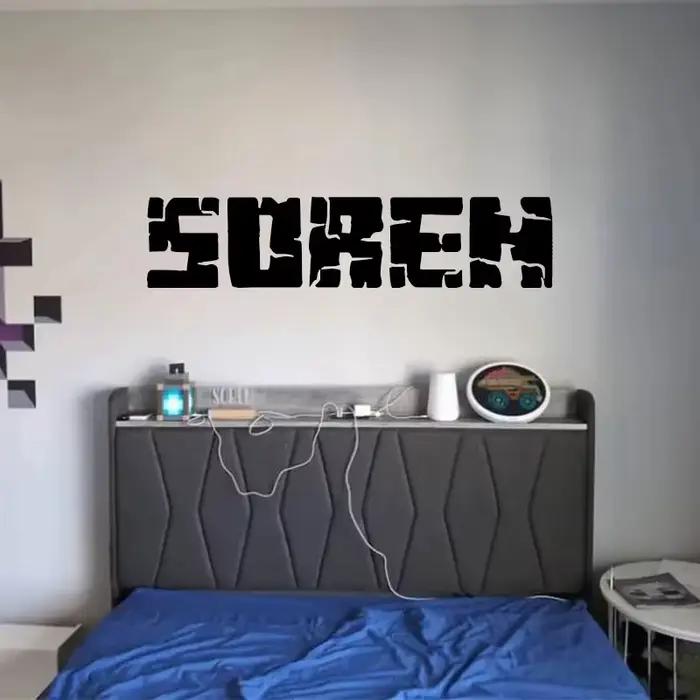 Autocollant mural personnalisé avec nom de Pixel, décoration de maison en vinyle pour chambre de gar