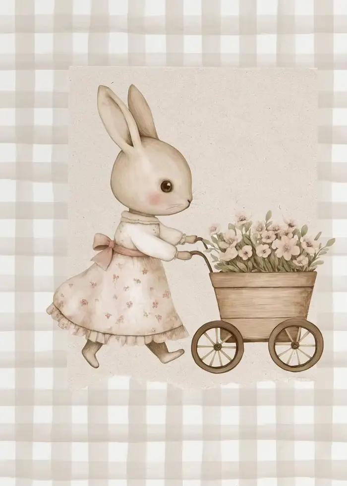 Affiche d'illustration de lapin mignon, lecture d'un livre, peinture sur toile de lapin Vintage impr