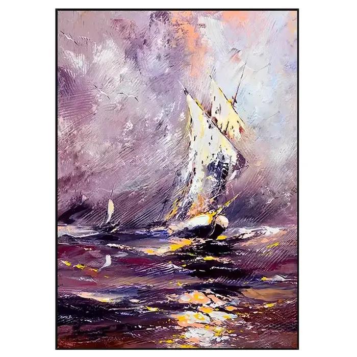 Peinture abstraite sur toile d'un bateau à voile sur la mer, art mural pour salon, chambre à coucher