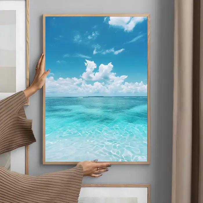 Affiche murale imprimée avec vagues de plage et d'océan, imperméable, décoration esthétique pour la 