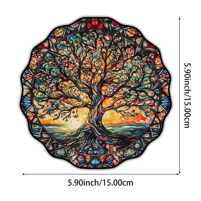 Décor artistique mural arbre de vie 5.9 pouces, panneau suspendu au soleil, fenêtre ronde intérieure