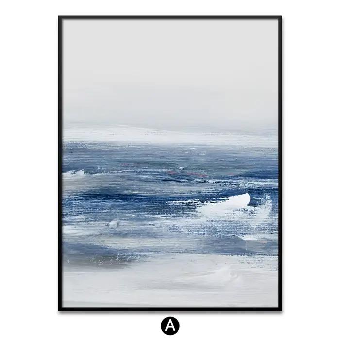 Affiche en toile de mer bleue couleur eau abstraite, peinture de paysage de plage, tableau d'art mur