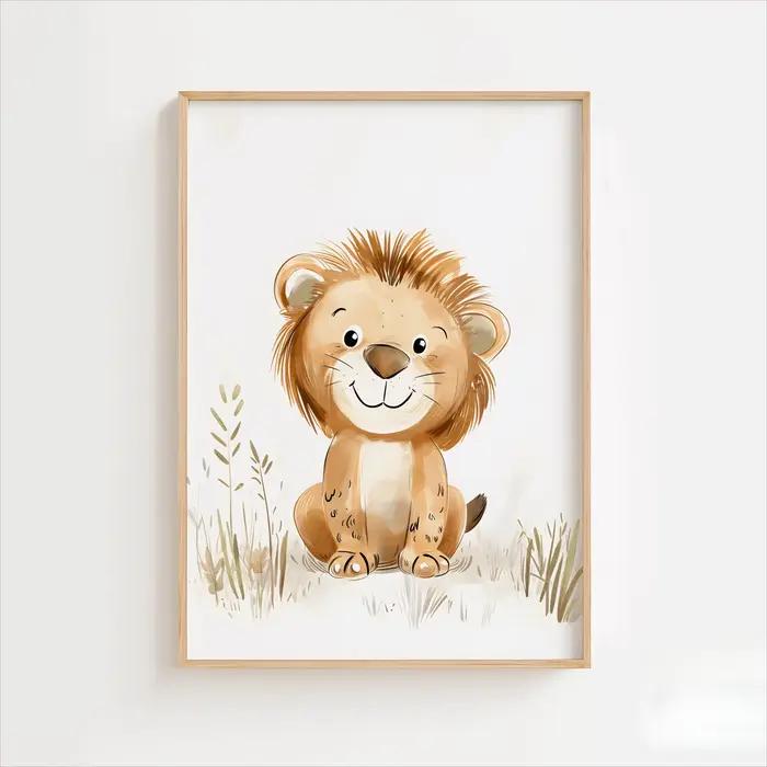 Lot de 1/3 tableaux muraux imprimés sur toile, motifs animaux mignons (lions, zèbres et éléphants), 