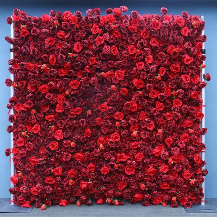 Décor d'arrière-plan mural de fleurs en tissu, rideau de décoration de mariage, mur floral, accessoi