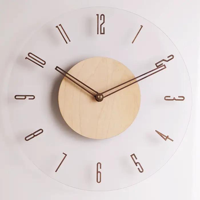Horloge murale en bois massif, simple et transparente, horloge créative, horloge murale pour salon, 
