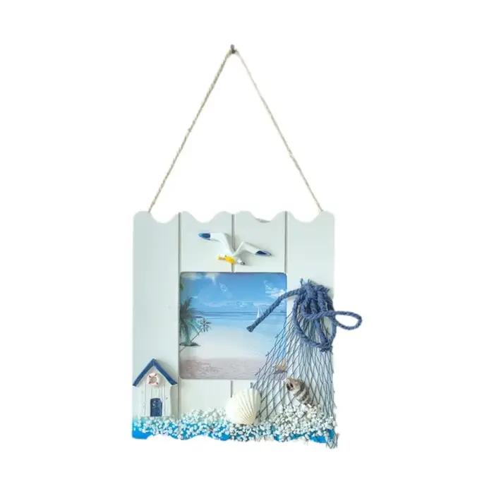 Cadre photo suspendu sur le thème nautique, en bois, cadre photo vintage, porte-photo créatif fait à