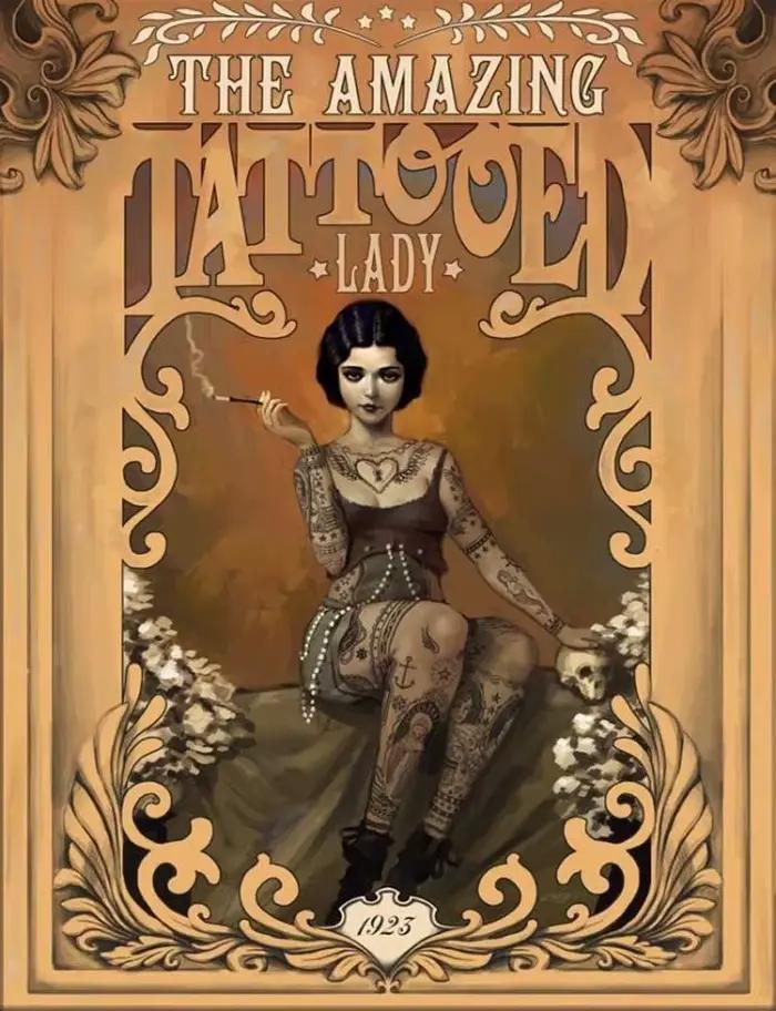 Peinture sur toile classique de dame tatouée vintage, affiche murale, superbe LYus, cadeau de décora