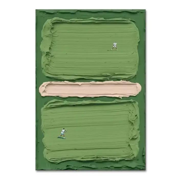 Mintura, peinture à l'huile sur toile, motif court de tennis vert à texture abstraite, peinte à la m