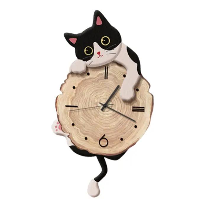 Horloge murale chat Animal avec queue pivotante, pendule mignon, horloge décorative pour cuisine, ch