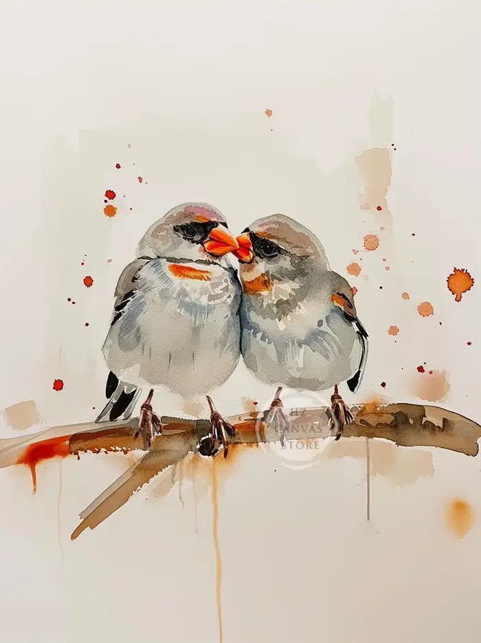 Peinture sur toile 2D, affiche et impression d'aquarelle d'oiseaux (mésange, rouge-gorge), peinture 