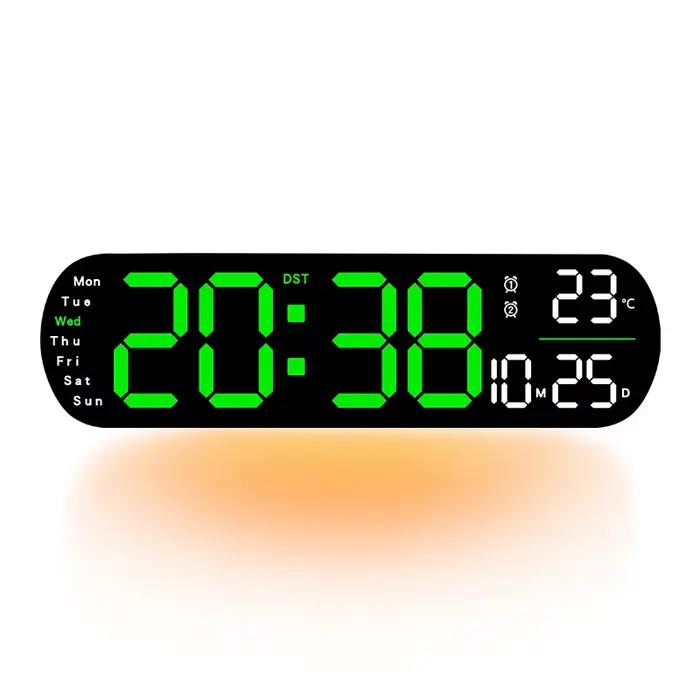 Horloge murale numérique, grande horloge murale numérique de 13,7 pouces avec télécommande à changem