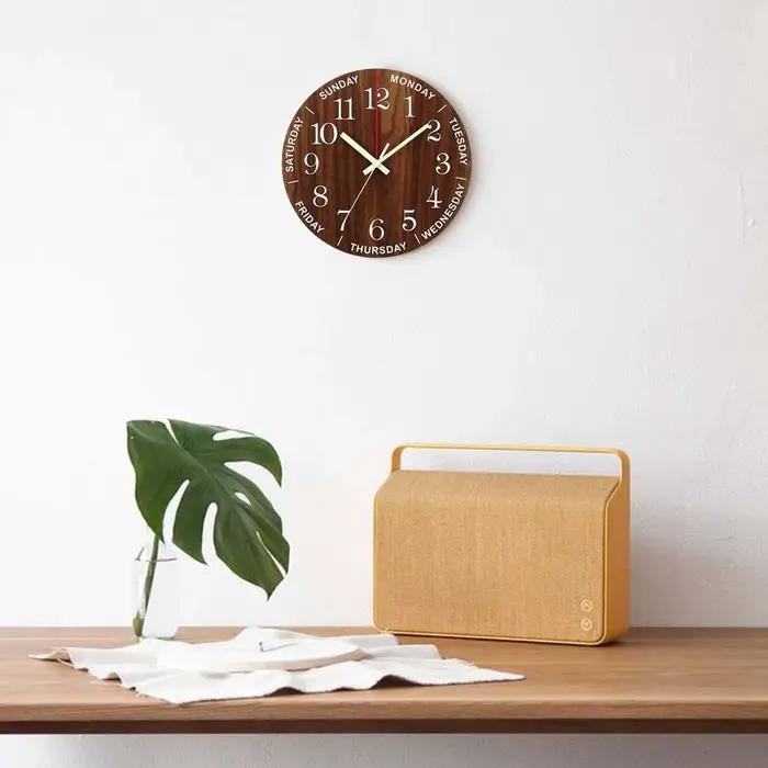 Horloge murale lumineuse en bois de 12 pouces, lumière silencieuse dans la nuit, mode nordique, horl