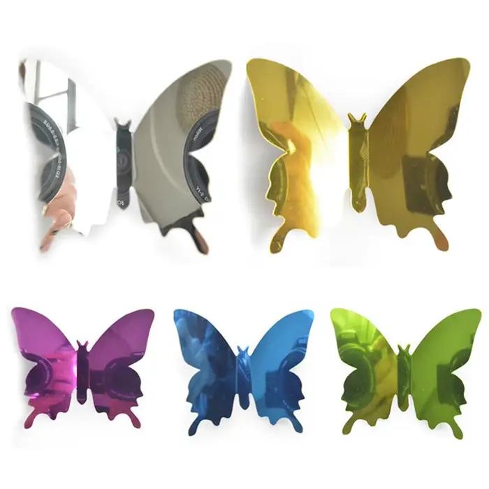 Autocollant mural miroir papillon 3D, 12 pièces/lot, décalcomanie, art parfait, décoration de mariag