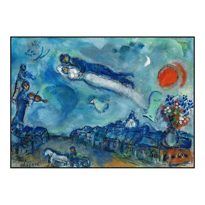 Marc Chagall "The Cellist", paysage, portrait d'un poète de rêves et de couleurs, affiche d'expositi