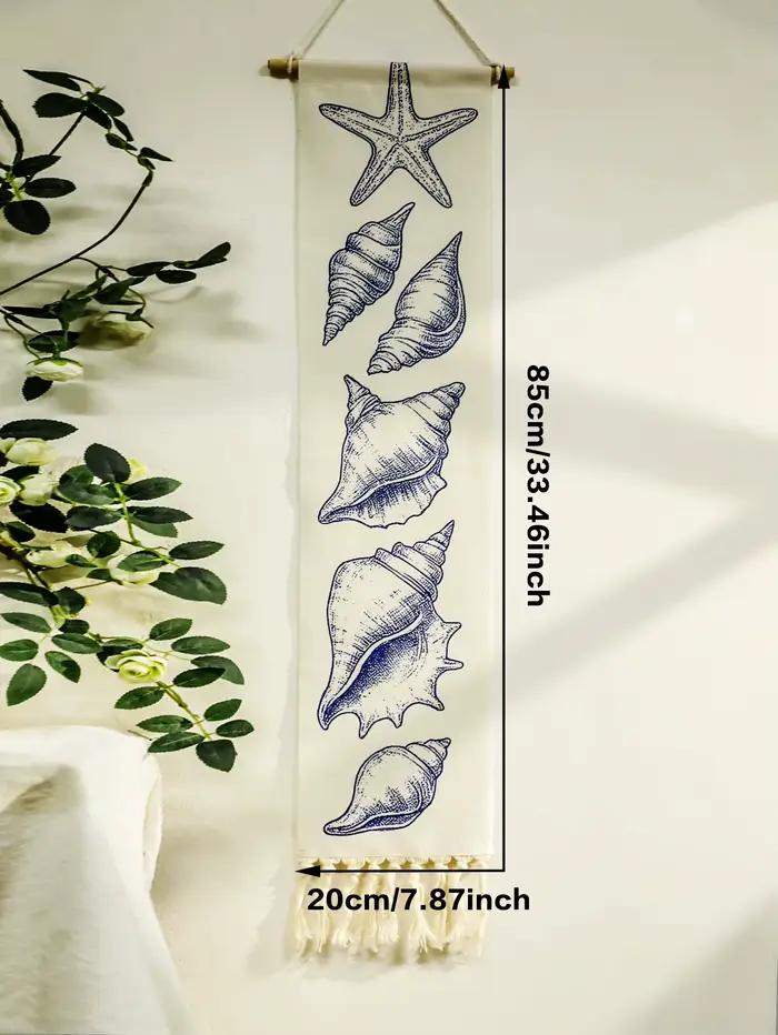 Tapisserie murale Boho Shell & Conch, tapisseries de décoration suspendues blanches avec pompon, art