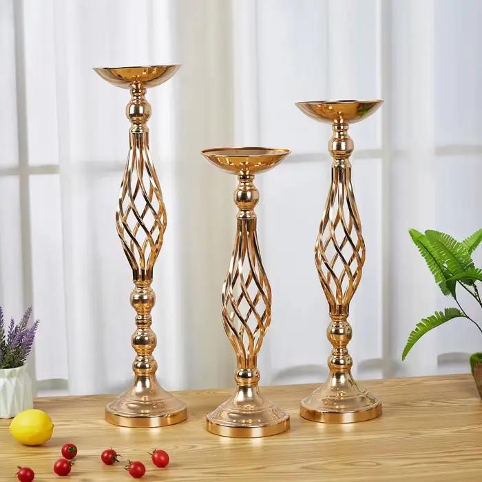Bougeoir de table en fer doré pour la maison, vase, chemin torsadé, fleur de mariage, accessoires de