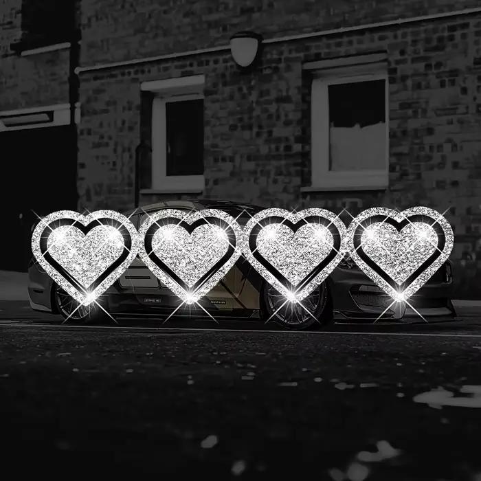 1 autocollant en vinyle brillant en forme de cœur, paillettes - Quatre autocollants en forme de cœur