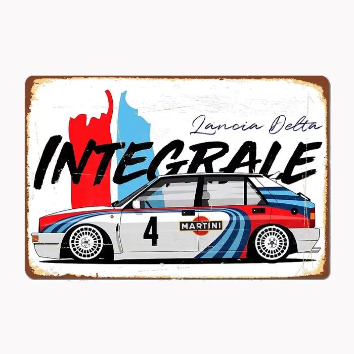 Panneau Métallique DELTA INTEGRALE RALLY CAR, Affiche Décorative pour Garage, Club Automobile, Décor