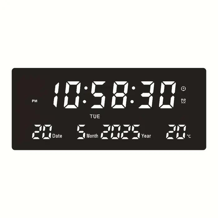 Horloge murale numérique LED de 15 pouces avec télécommande - 8 alarmes, affichage de la température