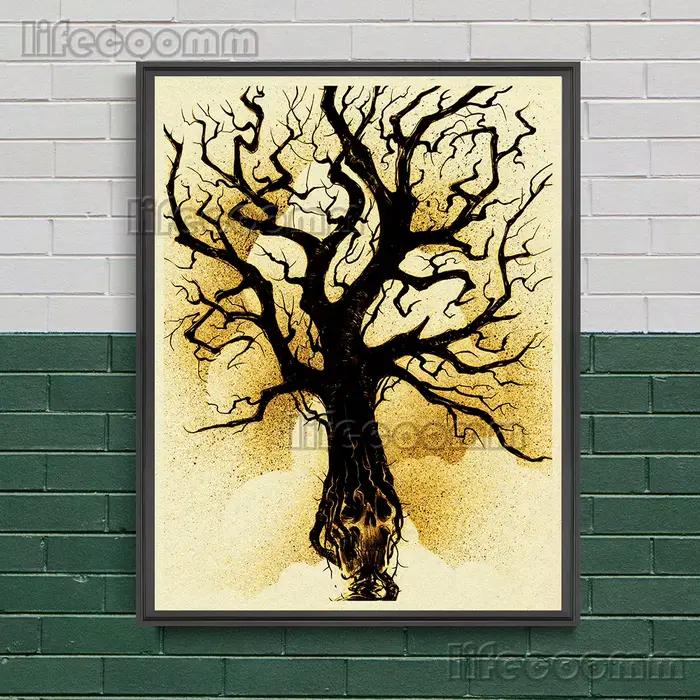 Affiche d'art fantaisie d'horreur imprimée, esprit étrange et maléfique, Art mural Vintage, forêt ha