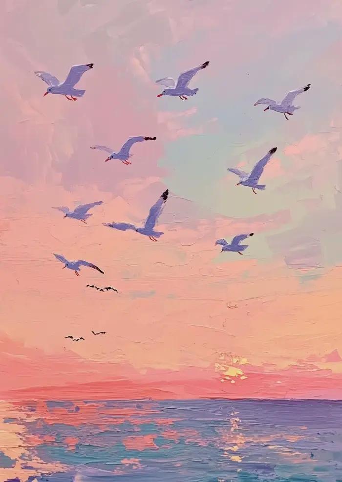 Affiche d'art sur toile, impression d'huile, motif coucher de soleil sur l'océan, doux et magnifique